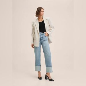 NWOT MANGO High-Waist Wide Leg Cuffed Jeans - Light Wash